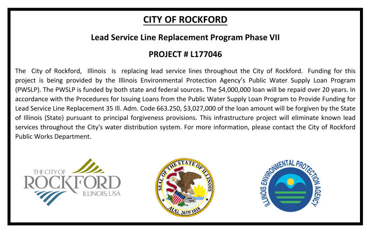 City of Rockford Phase 7 Lead Service Construction Notice Signage